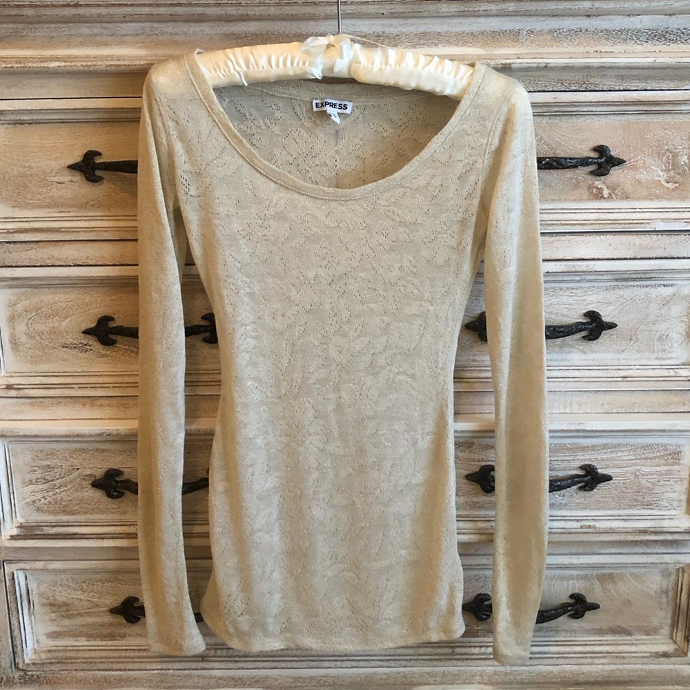 Express Knit Long Sleeve Top Cream XS